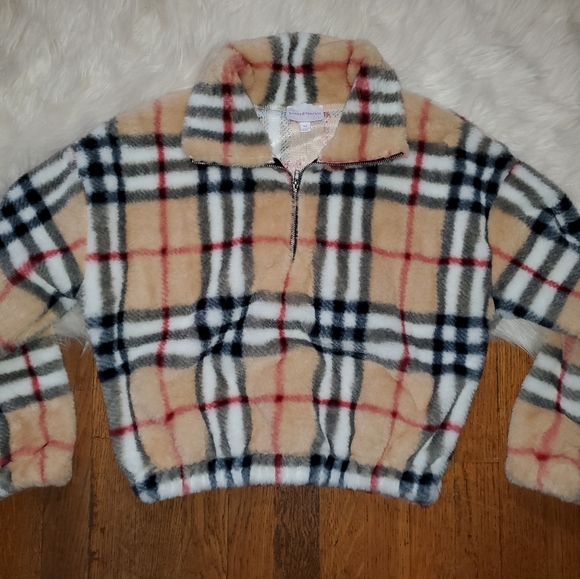 Honey & Sparkle Faux Fur Plaid Cropped Hoodie - Picture 1 of 11